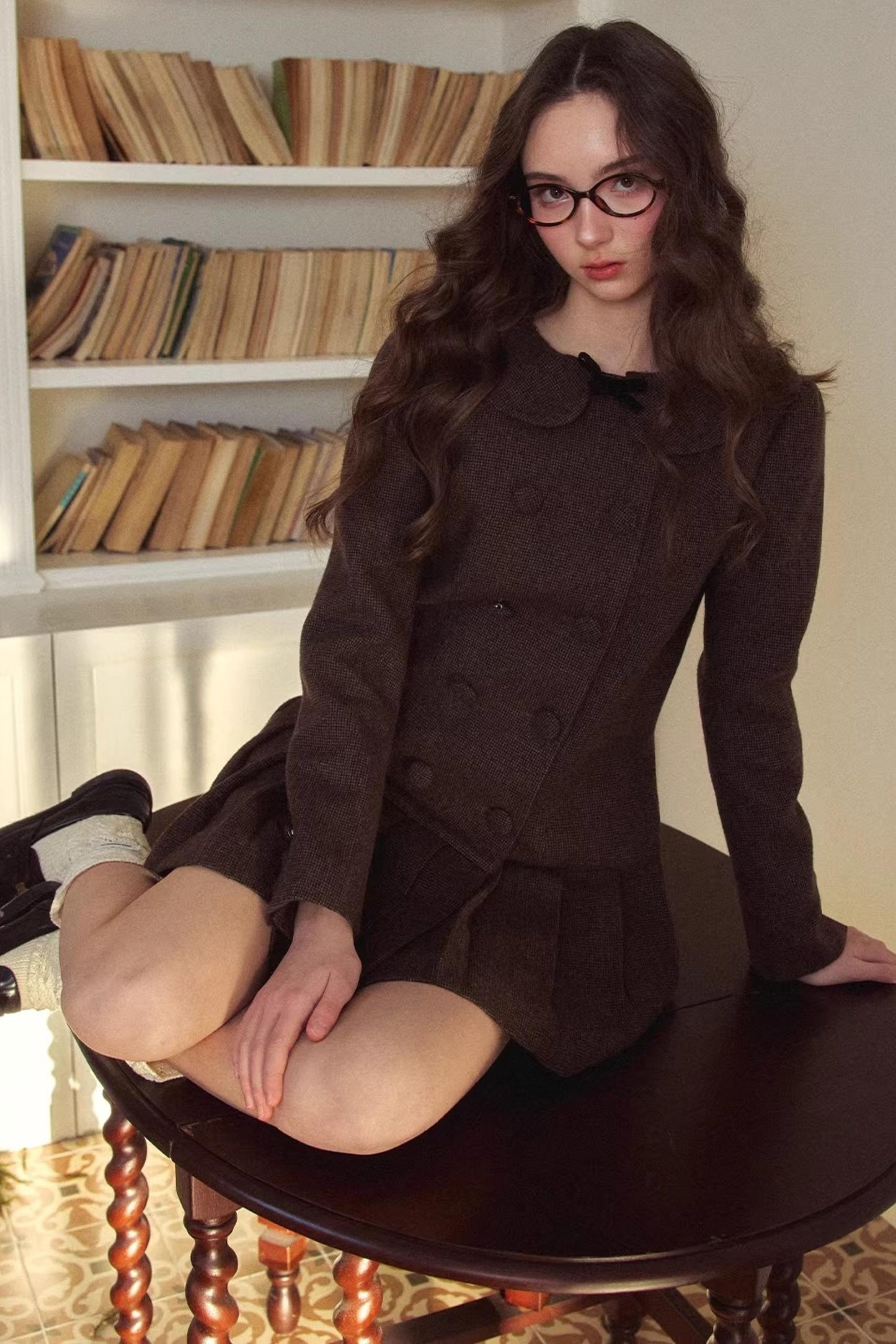 Retro Houndstooth Pleated Dress