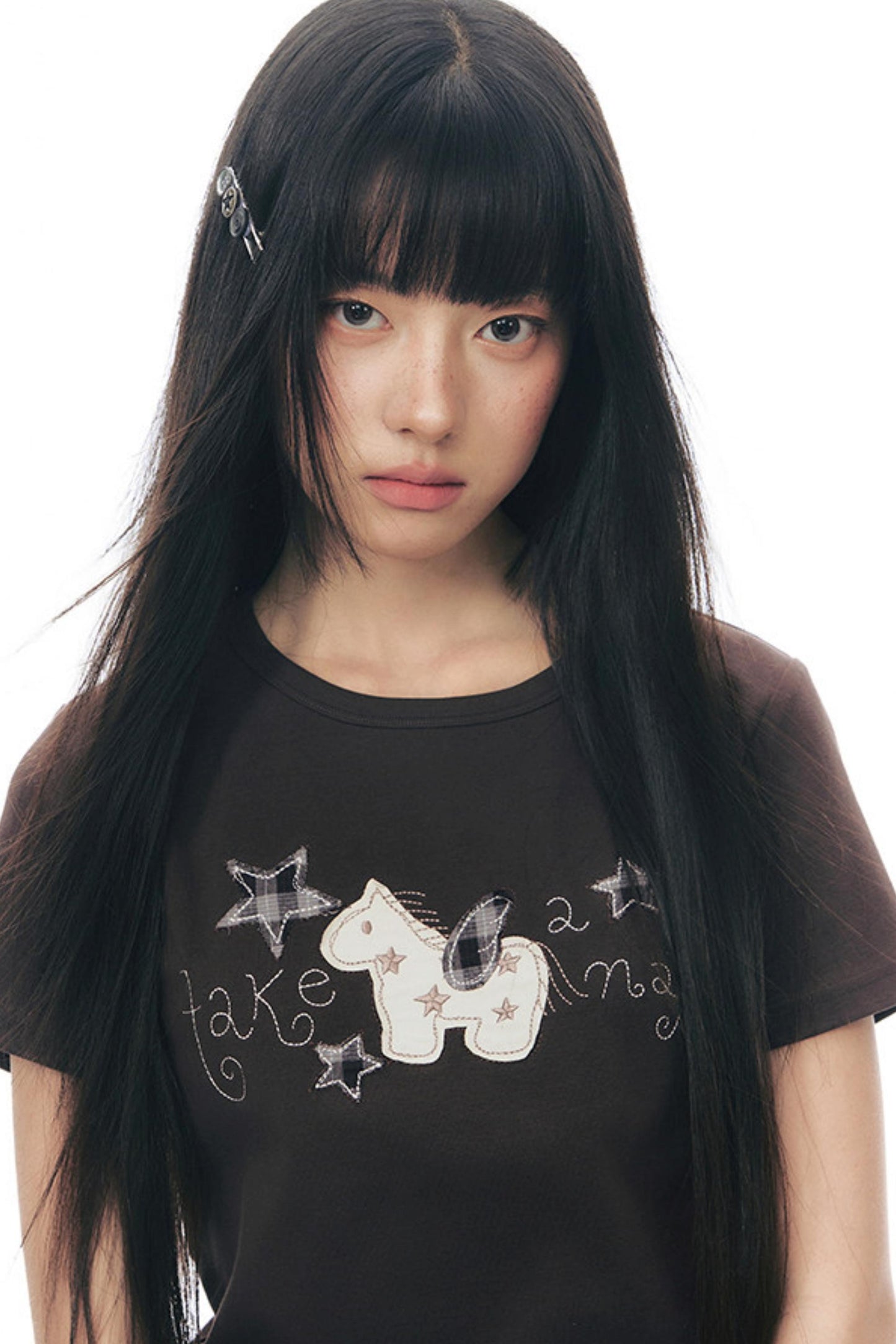 T-Shirt mit Pony-Applikation und Stickerei