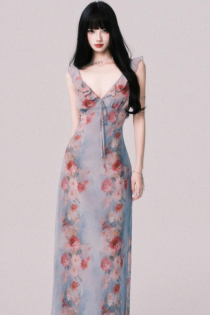 French V-Neck Halter Dress