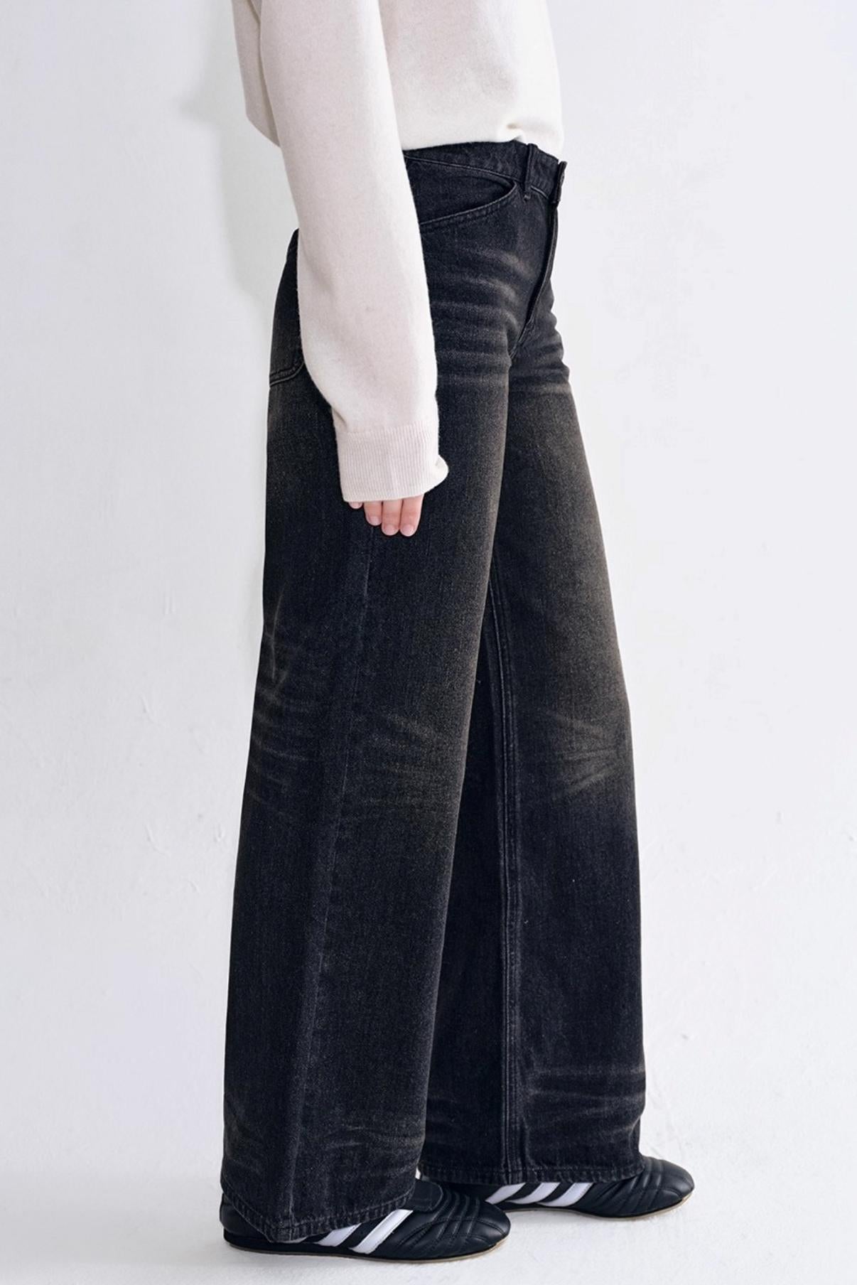 Black Gray Toned Washed Straight Jeans