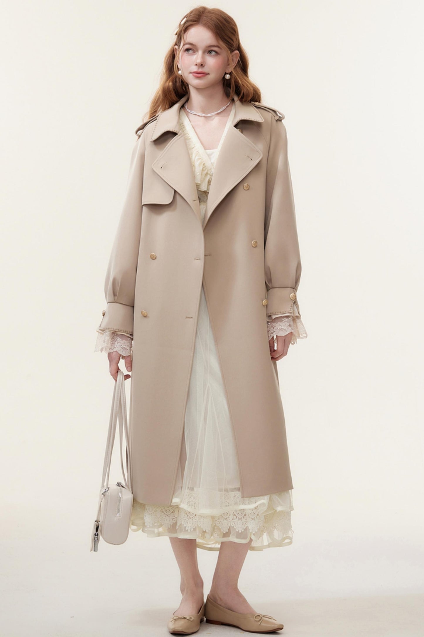 Oatmeal Chic Double-Breasted Trench Coat
