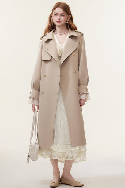 Oatmeal Chic Double-Breasted Trench Coat
