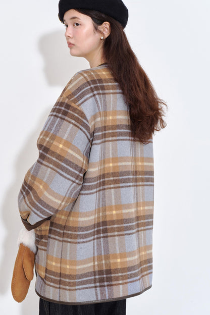 Handmade Textured Plaid Woolen Coat