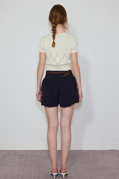 White- Navy Knit Tee