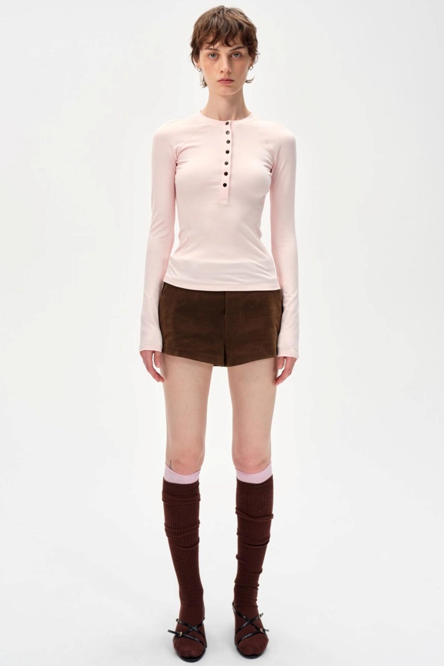 Color-Blocked High-Waisted Suede Shorts