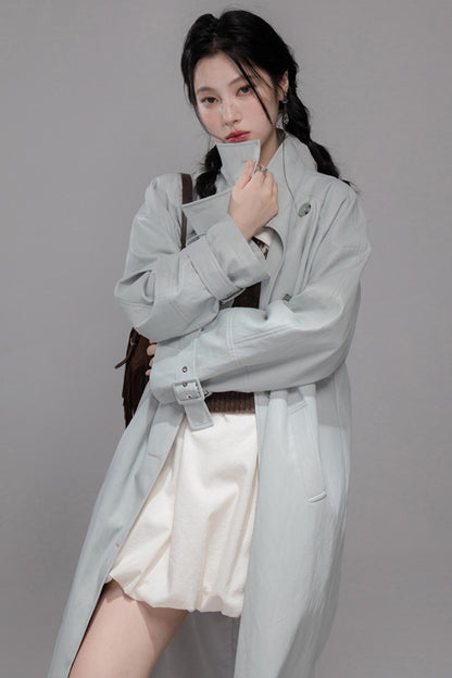 First Gray Leather Trench Coat