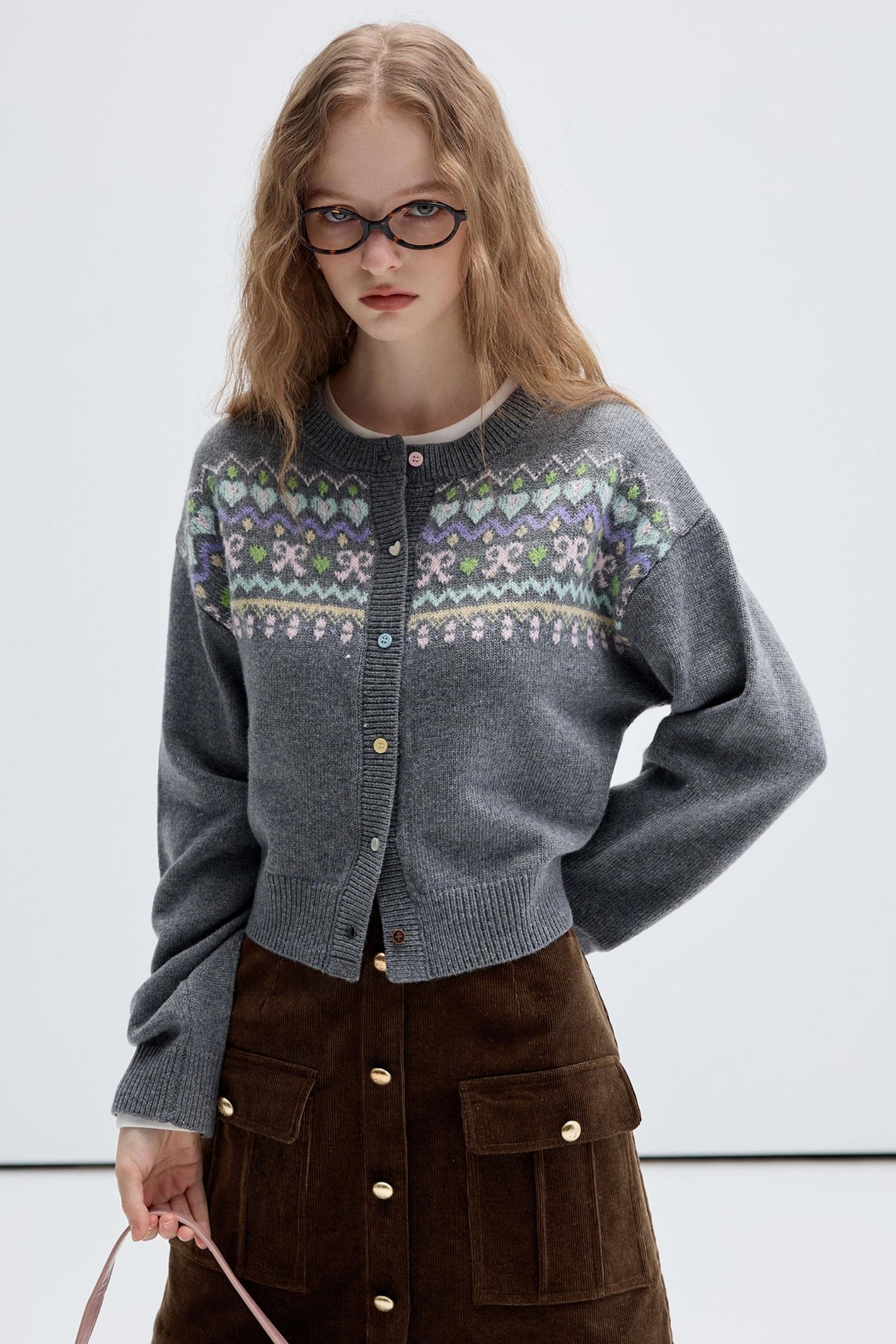 Vintage Jacquard Grey Knit Cardigan