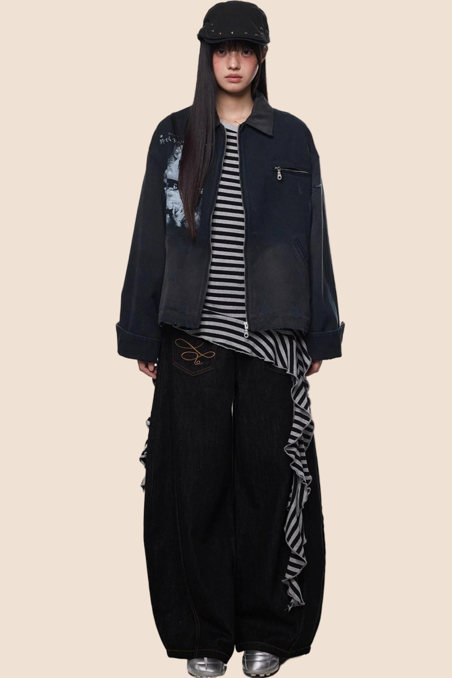 American Fall Distressed Vintage Zip Jacket