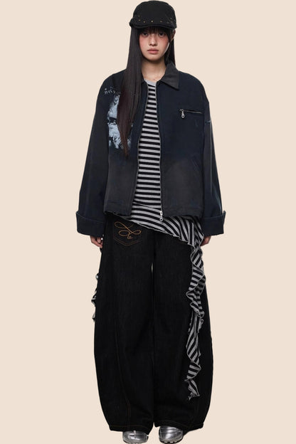 American Fall Distressed Vintage Zip Jacket