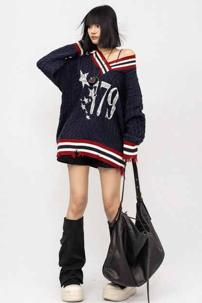 Lazy V-Neck Knitted Top