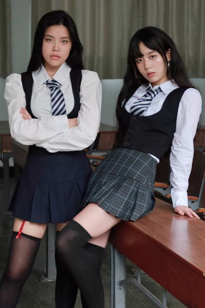 School Girl Pleated Skirt Suit Set-Up