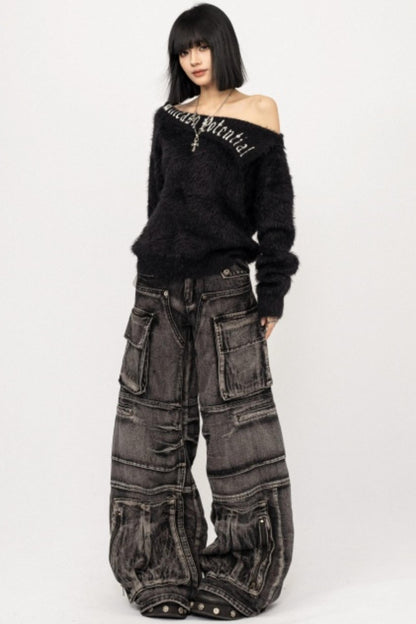 Retro Off-Shoulder Knit Top