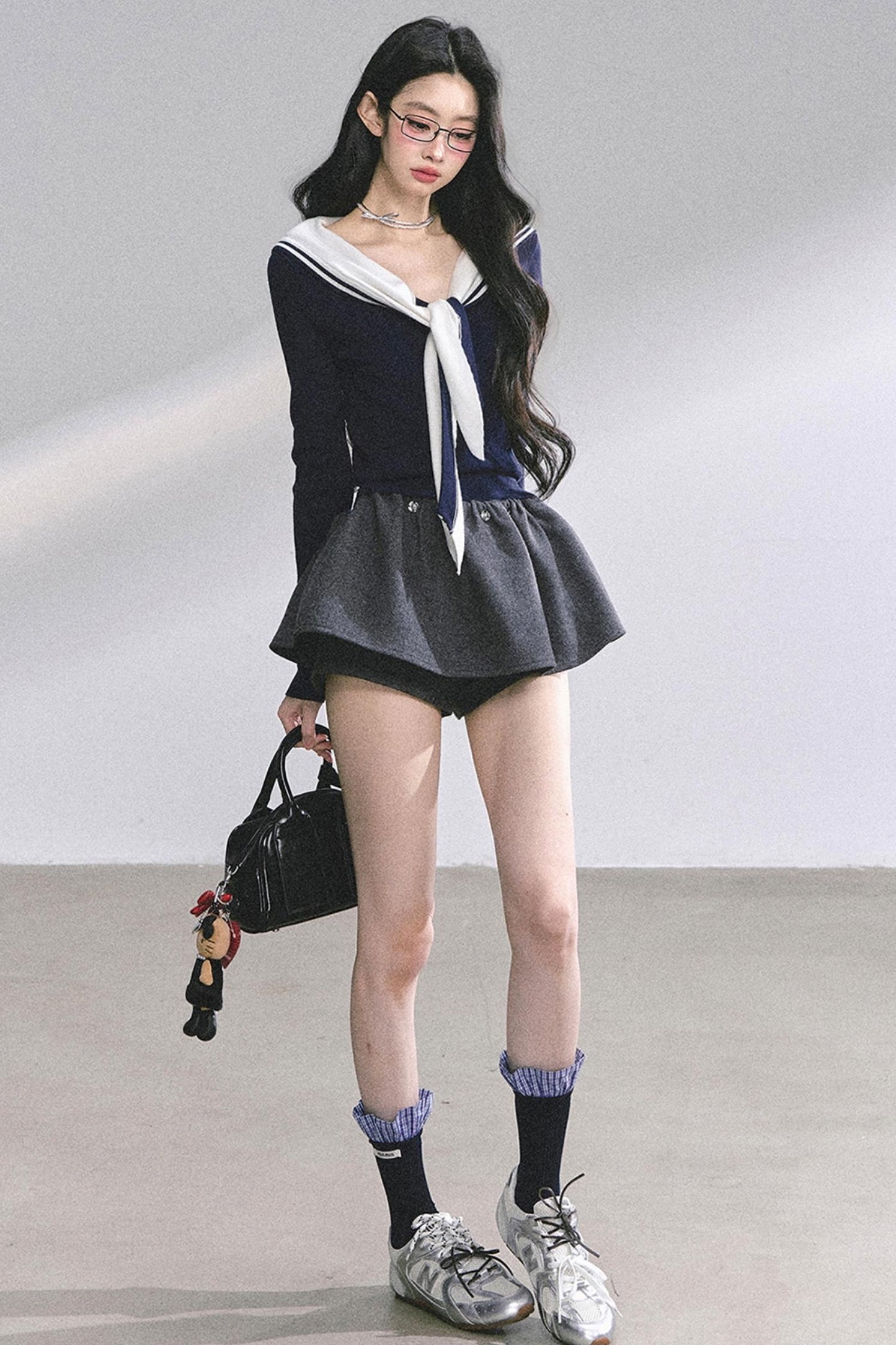 Slimming Navy Knitted Top