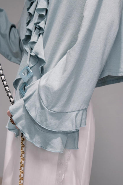 Lotus Leaf Neck Wool Knitted Shirt