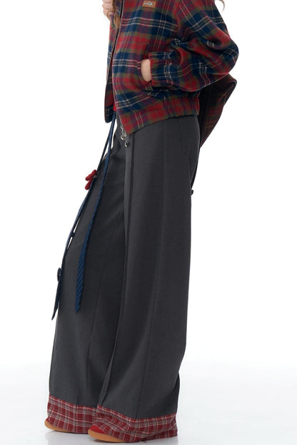 Red Plaid Drape Casual Pants