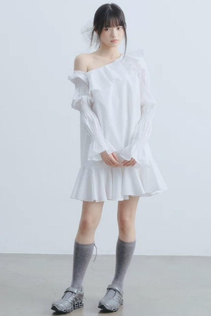 White Ruffled Off-Shoulder Dress