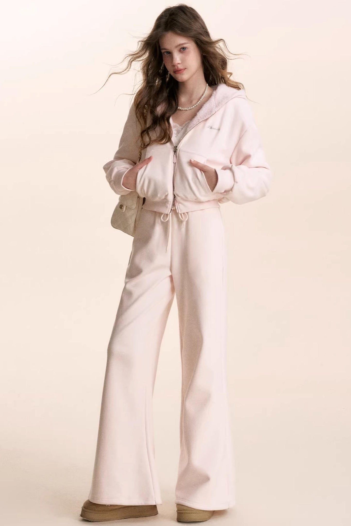 Hooded Plush Jacket & Fleece Pants Set-Up