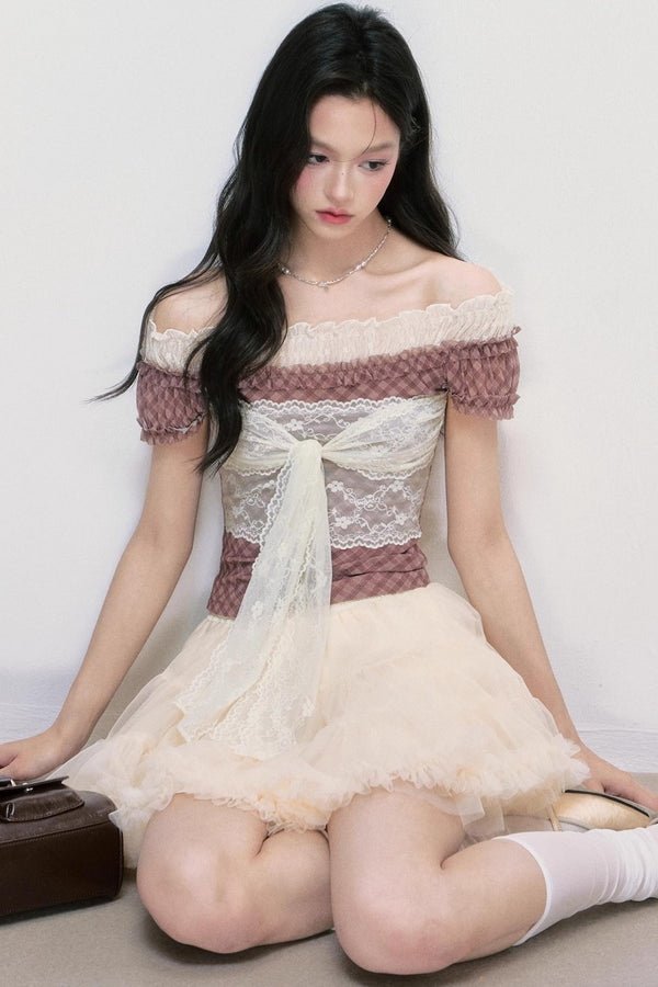 Strap Detail Off-Shoulder Lace Blouse