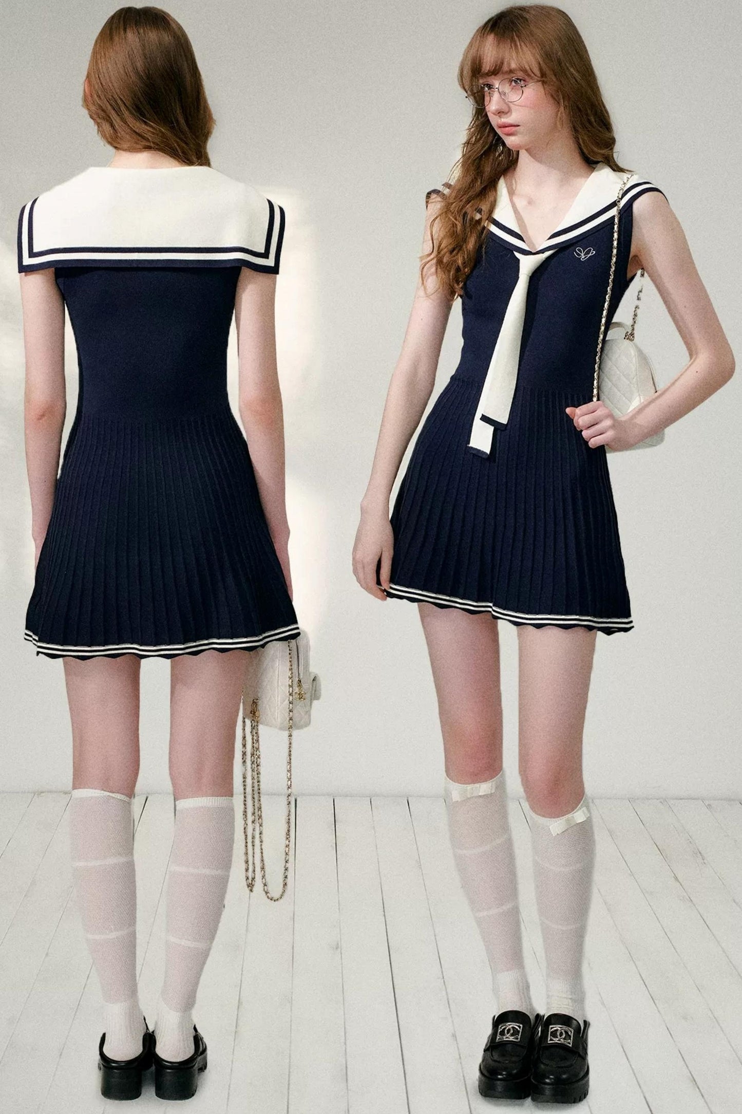 Navy Sailor Collar Knitted Dress