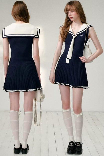 Navy Sailor Collar Knitted Dress