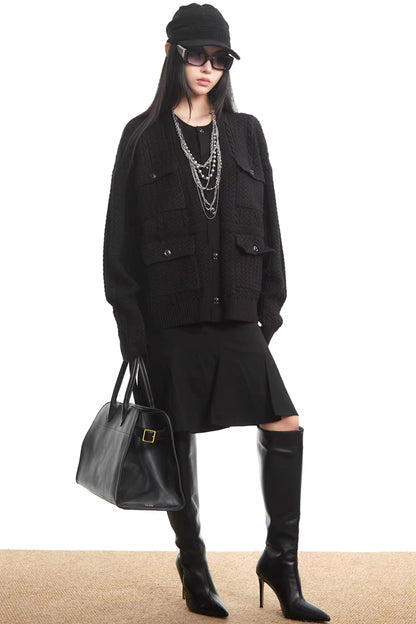 Retro Black Knit Cardigan