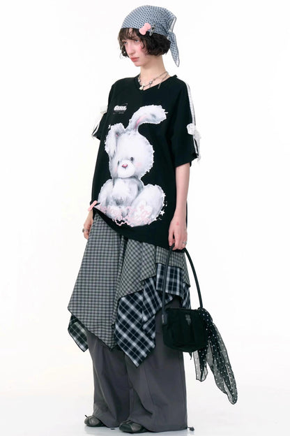 Summer Vintage Lace Bow Short Sleeve T-Shirt