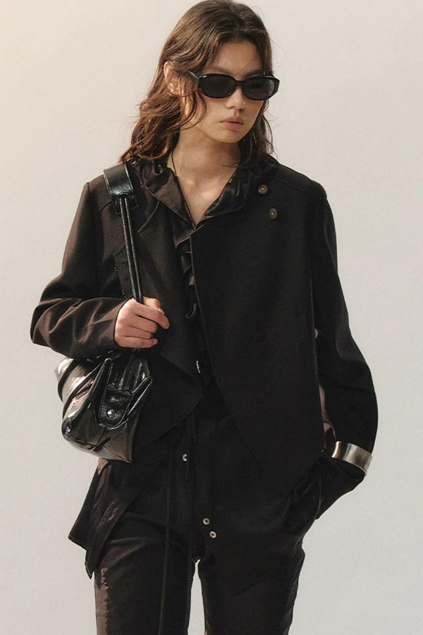 Minimalist Ruffle Black Shirt