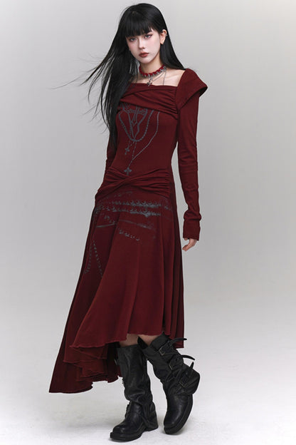 Ghost Girl's original beautiful niche red dress is worn by art students in autumn and winter