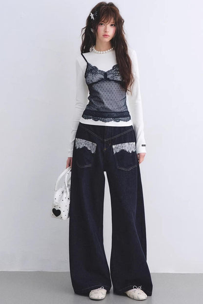 Lace Spliced Vintage Top