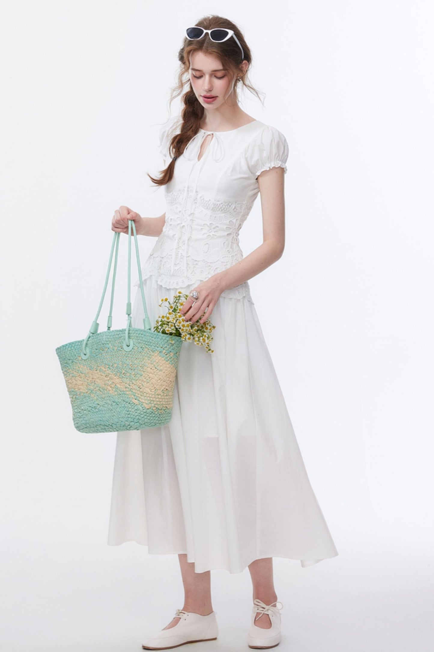 Bubble Sleeve White Dress