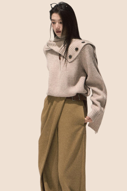 Pleated Winter Wide-Leg Pants