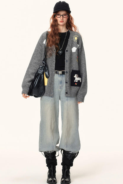 Jacquard V-Neck Cardigan Sweater