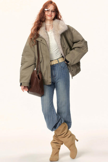 Textured Washed Denim Pants