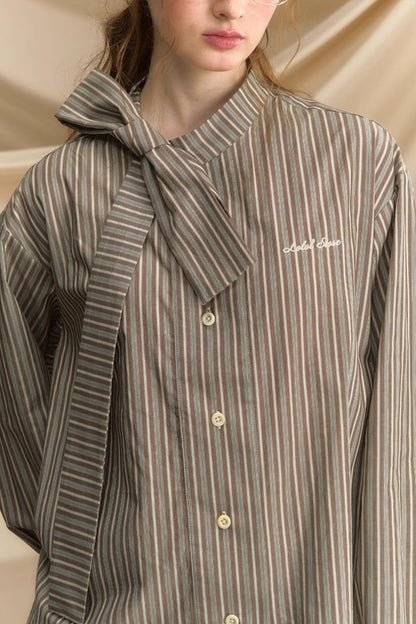 Vintage Bow Strap Striped Shirt