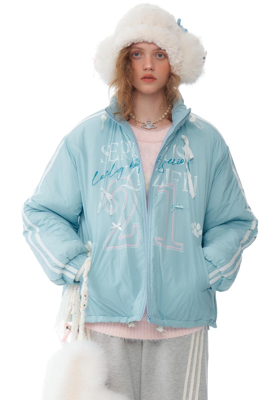 Retro Sky Blue Sports Cotton Jacket