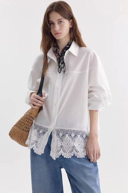 Hollow Lace Drop Shoulder Shirt