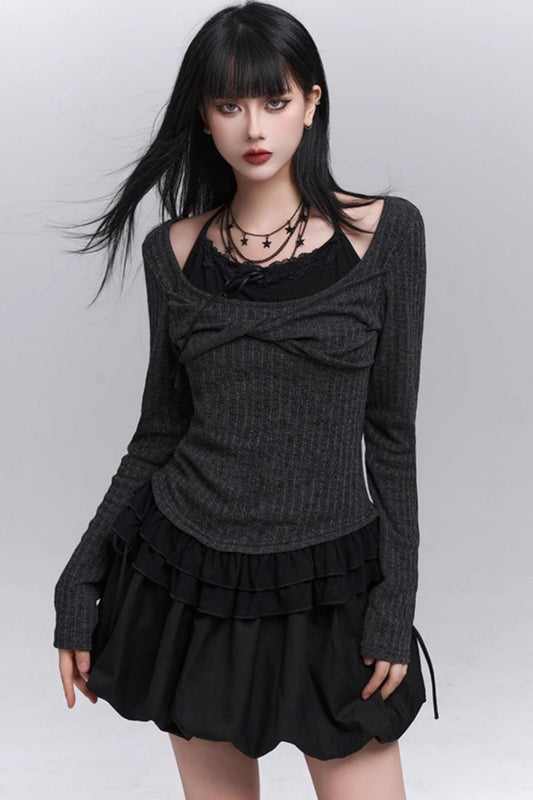 Early Gray Sleeve Halter Top