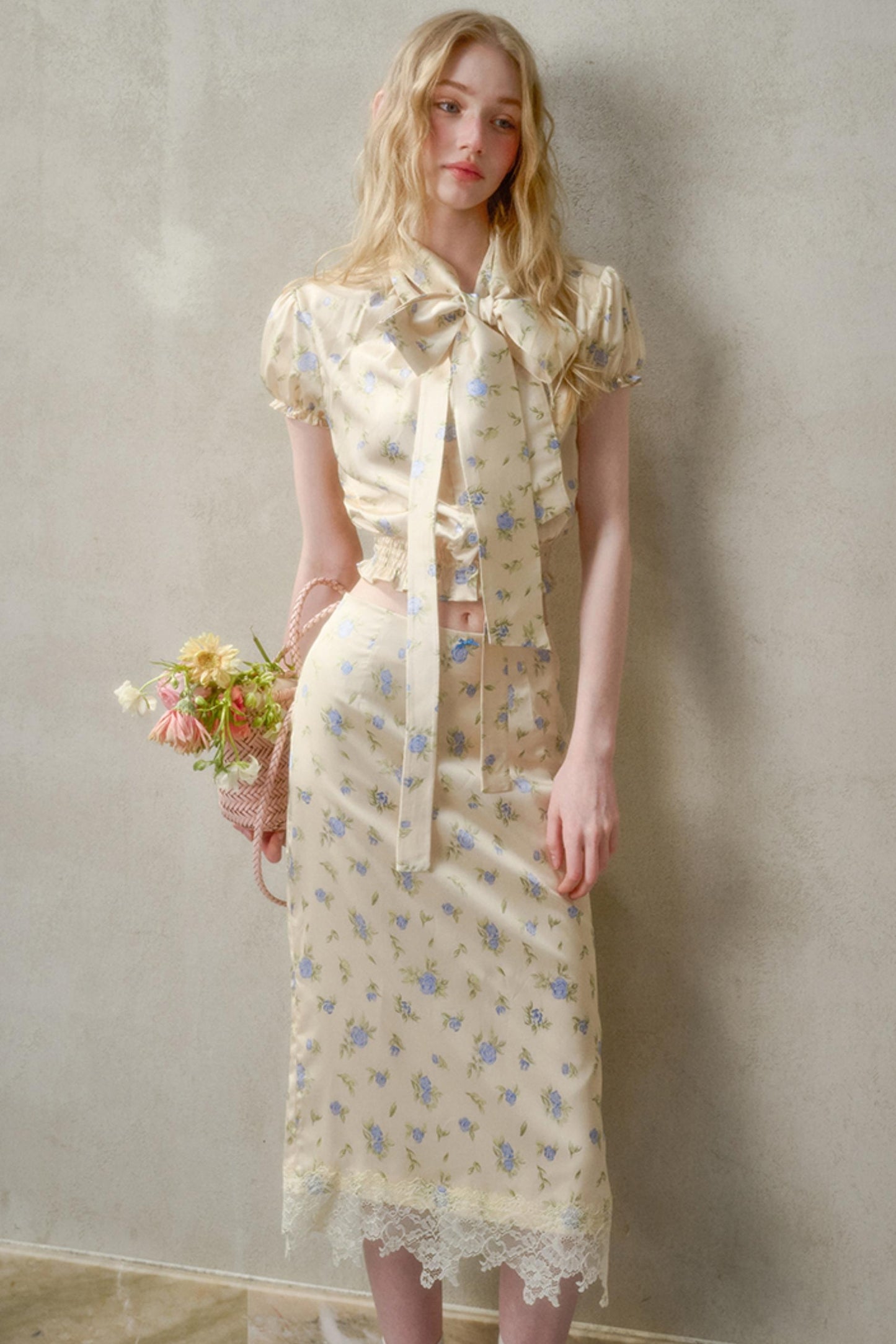 Lemon Lace Skirt With Shirt Set-Up