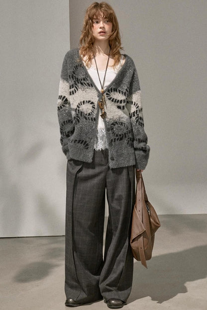 Bow Gradient V-Neck Knitted Cardigan