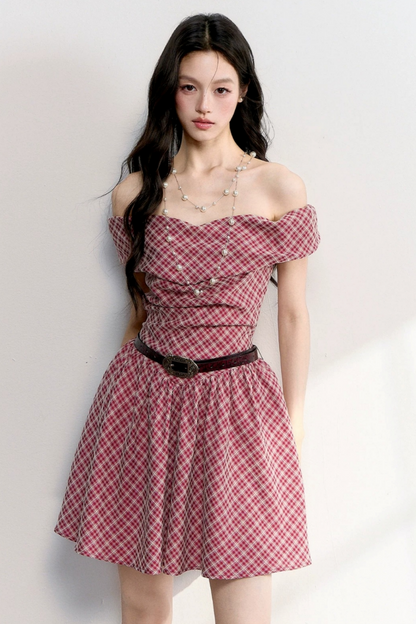 Retro-rotes kariertes A-Linien-Kleid