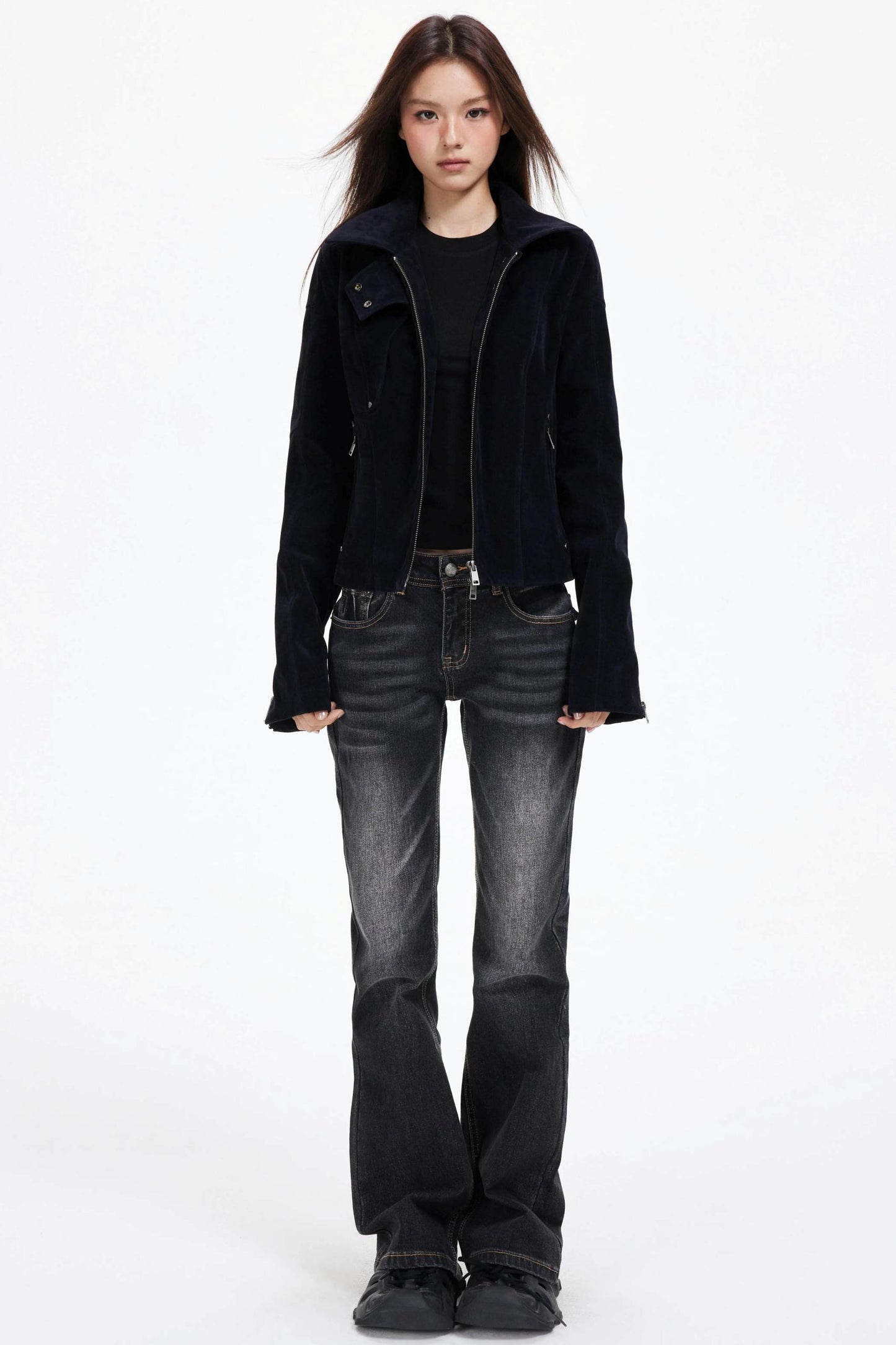 Slimming God Black Gray Denim Trousers