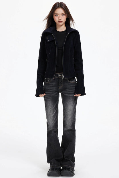 Slimming God Black Gray Denim Trousers