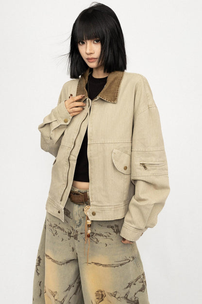 Vintage Lockere Cropped Jacke