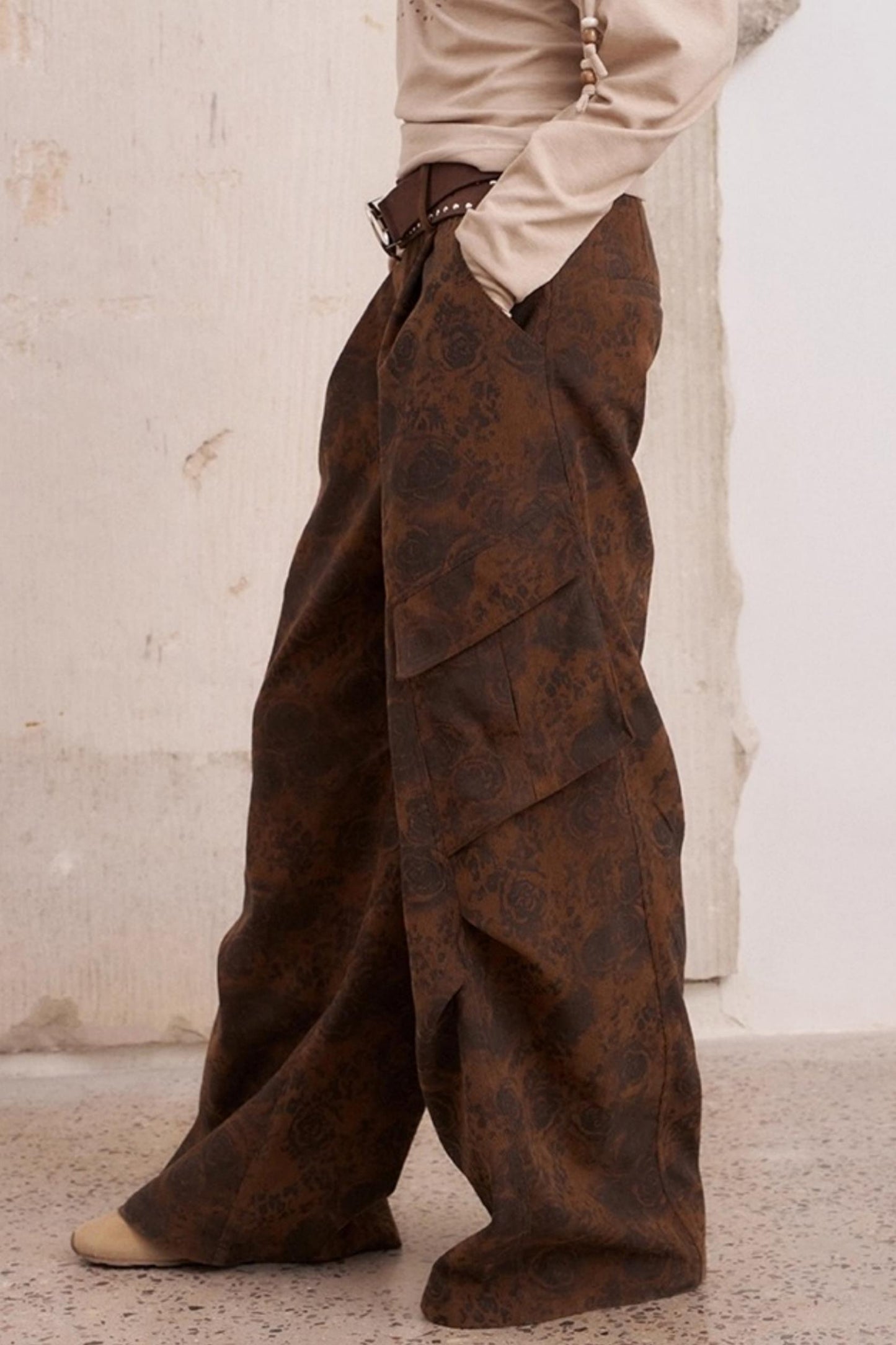 Vintage Print Loose Cargo Pants