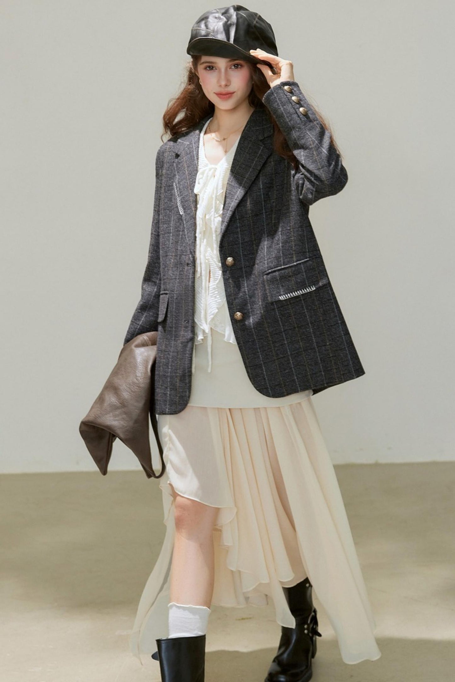 Autumn Wool Blend Plaid Blazer