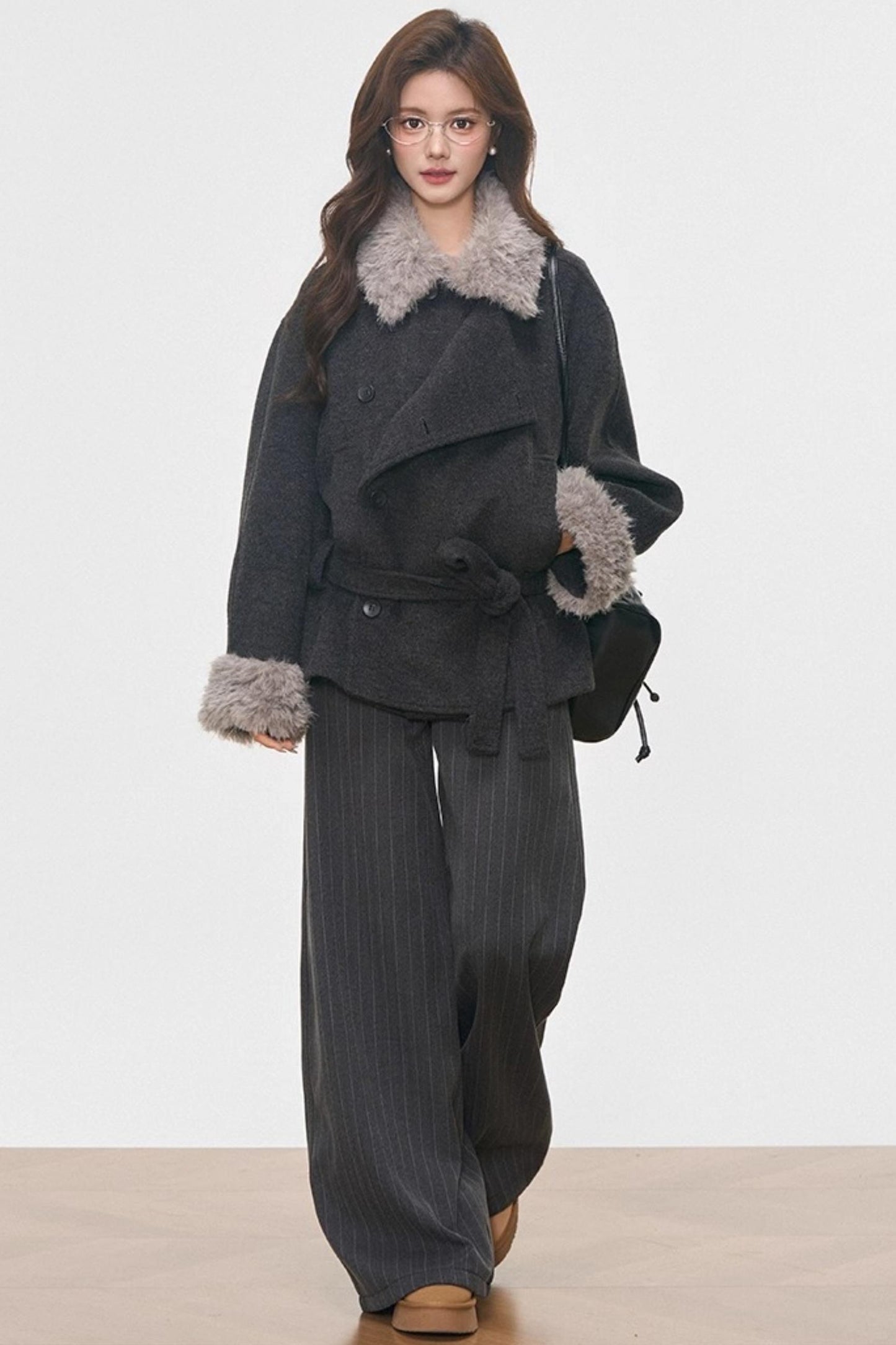 Fur Collar Thickened Woolen Coat Set-Up