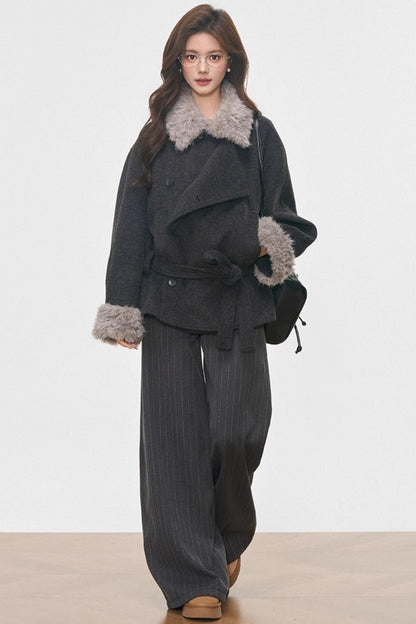 Fur Collar Thickened Woolen Coat Set-Up