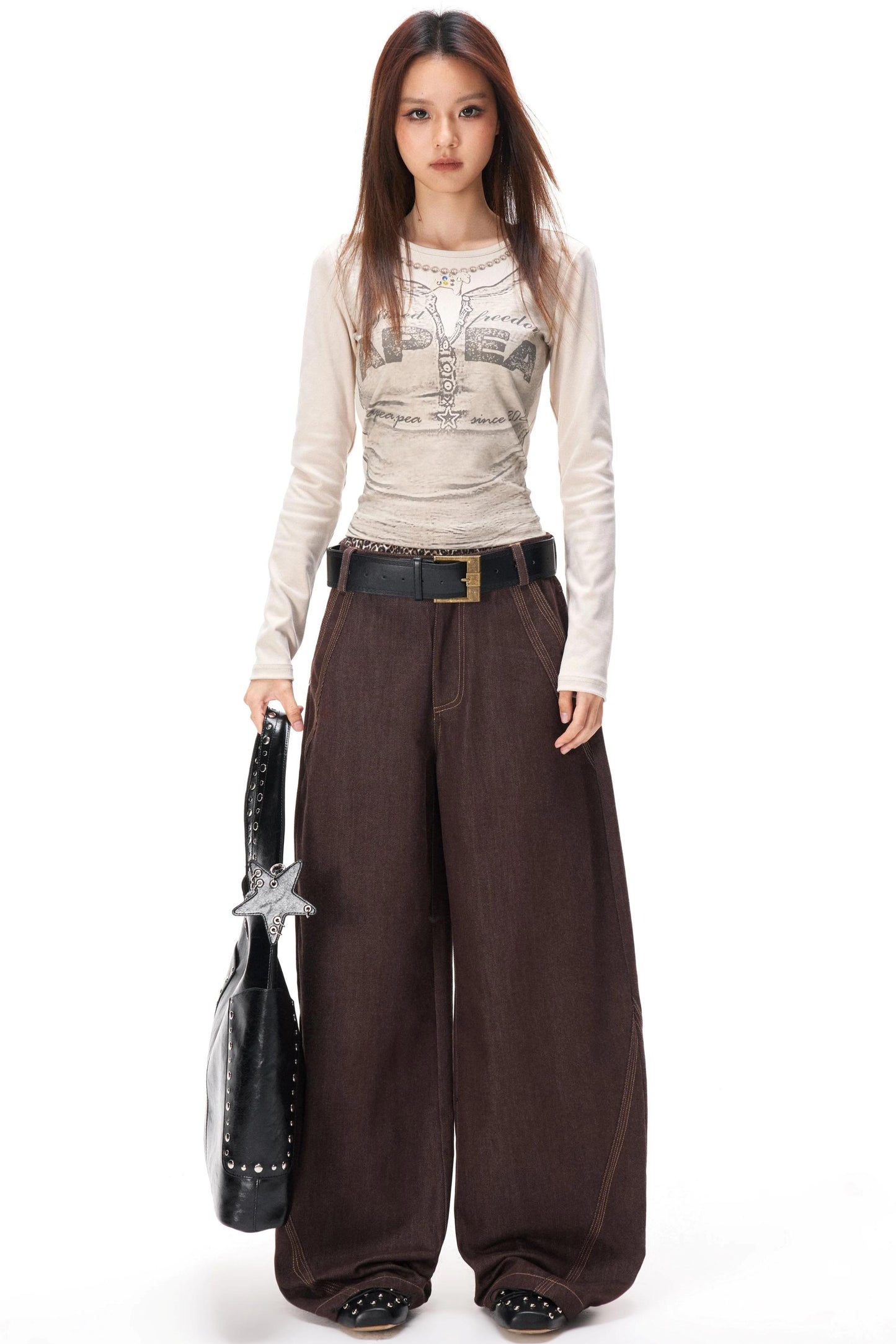 Retro Color-Blocked Denim Pants