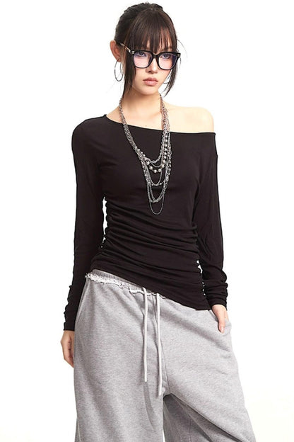 Slanted Shoulder Long Sleeve T-Shirt