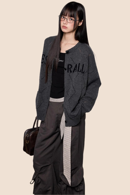Cut-Out Monogram Casual Knit Cardigan